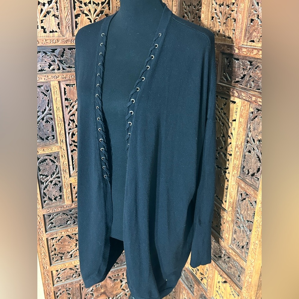 Worthington Black Women's Cardigan with Lacing through Small Grommets